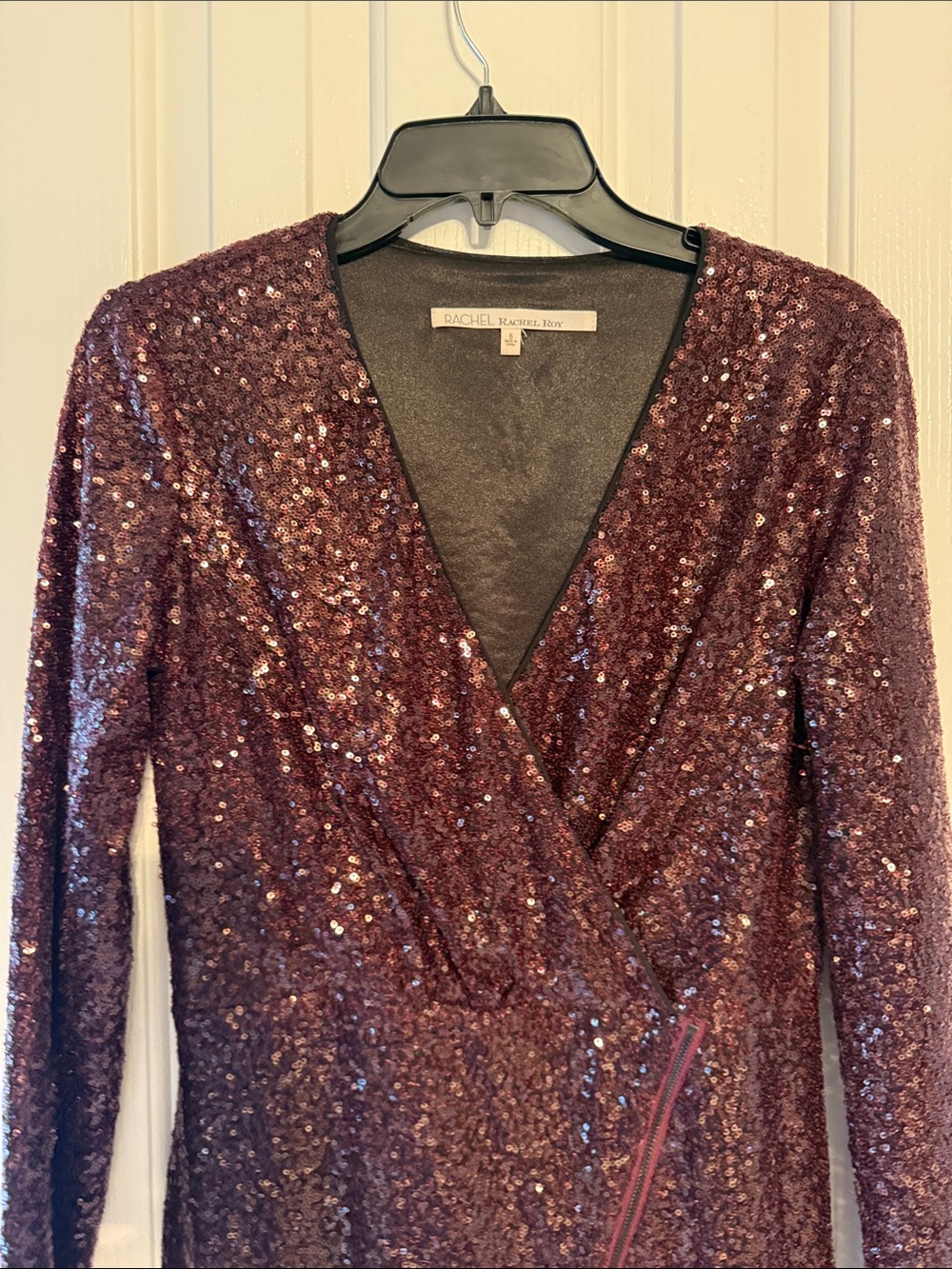 RACHEL Rachel Roy Burgundy Sequin Long Sleeve Dress - Picture 4 of 7